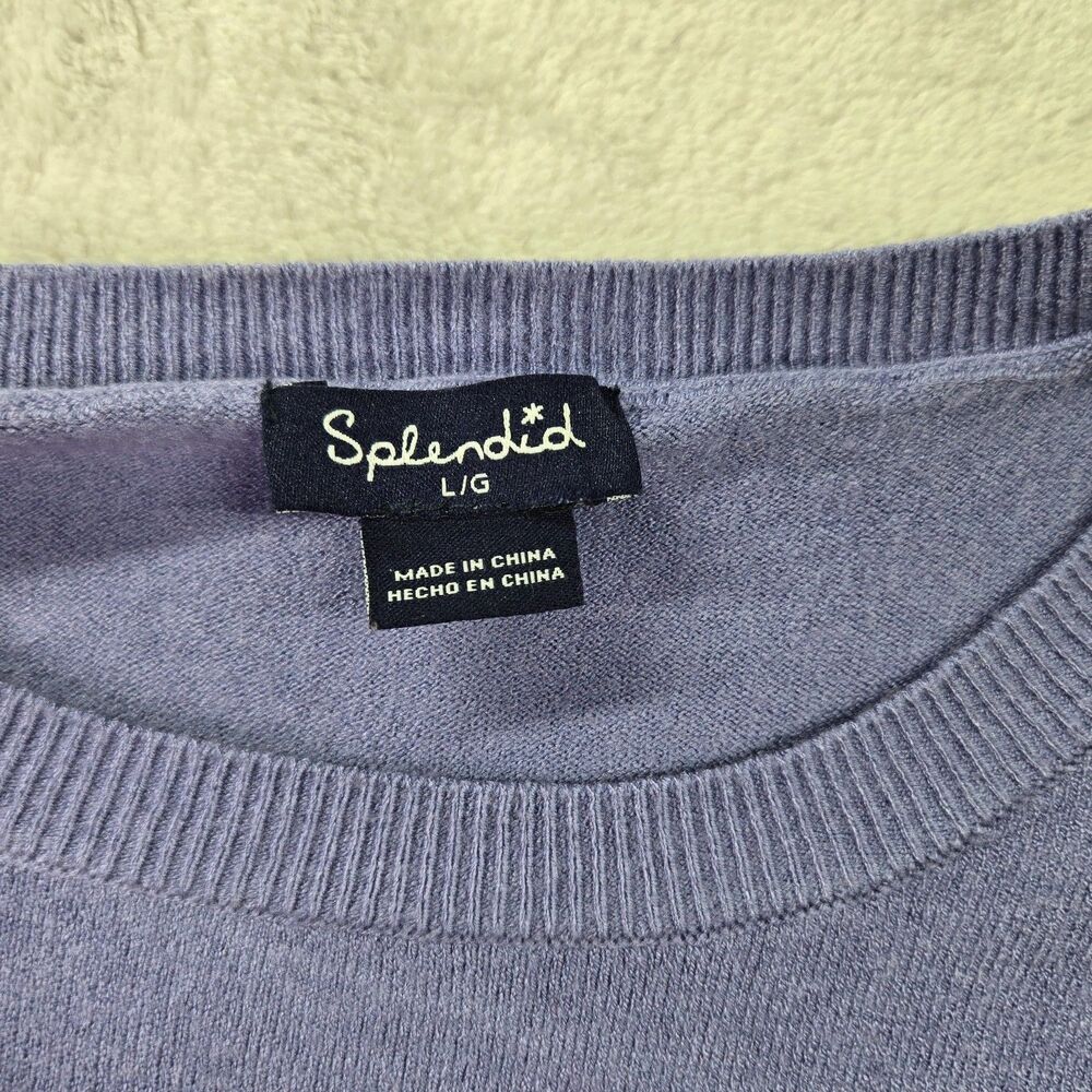 2 Splendid Women's Large Short Sleeve Oversized Pullover Sweater Tan Blue - Picture 4 of 9
